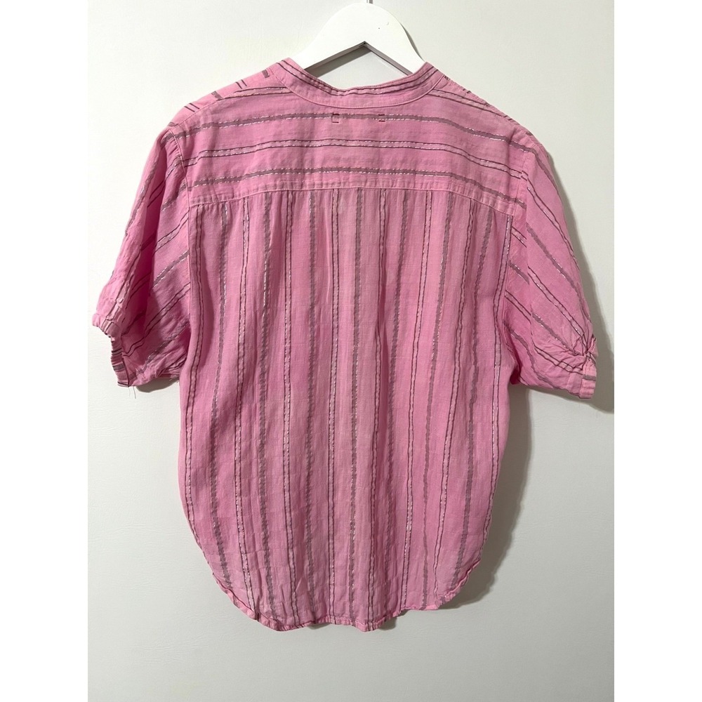 XIRENA Channing Shirt Women XS Pink Metallic Stripe Cotton Boho Coastal Chic Top - Picture 7 of 7